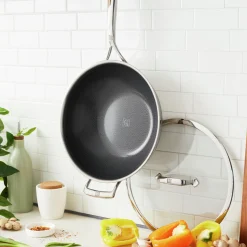 30 cm, Wok avec couvercle, Argent
