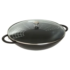 37 cm, Wok avec couvercle en verre, Noir mat
