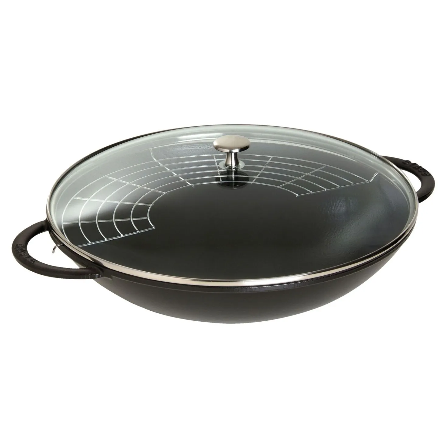 37 cm, Wok avec couvercle en verre, Noir mat