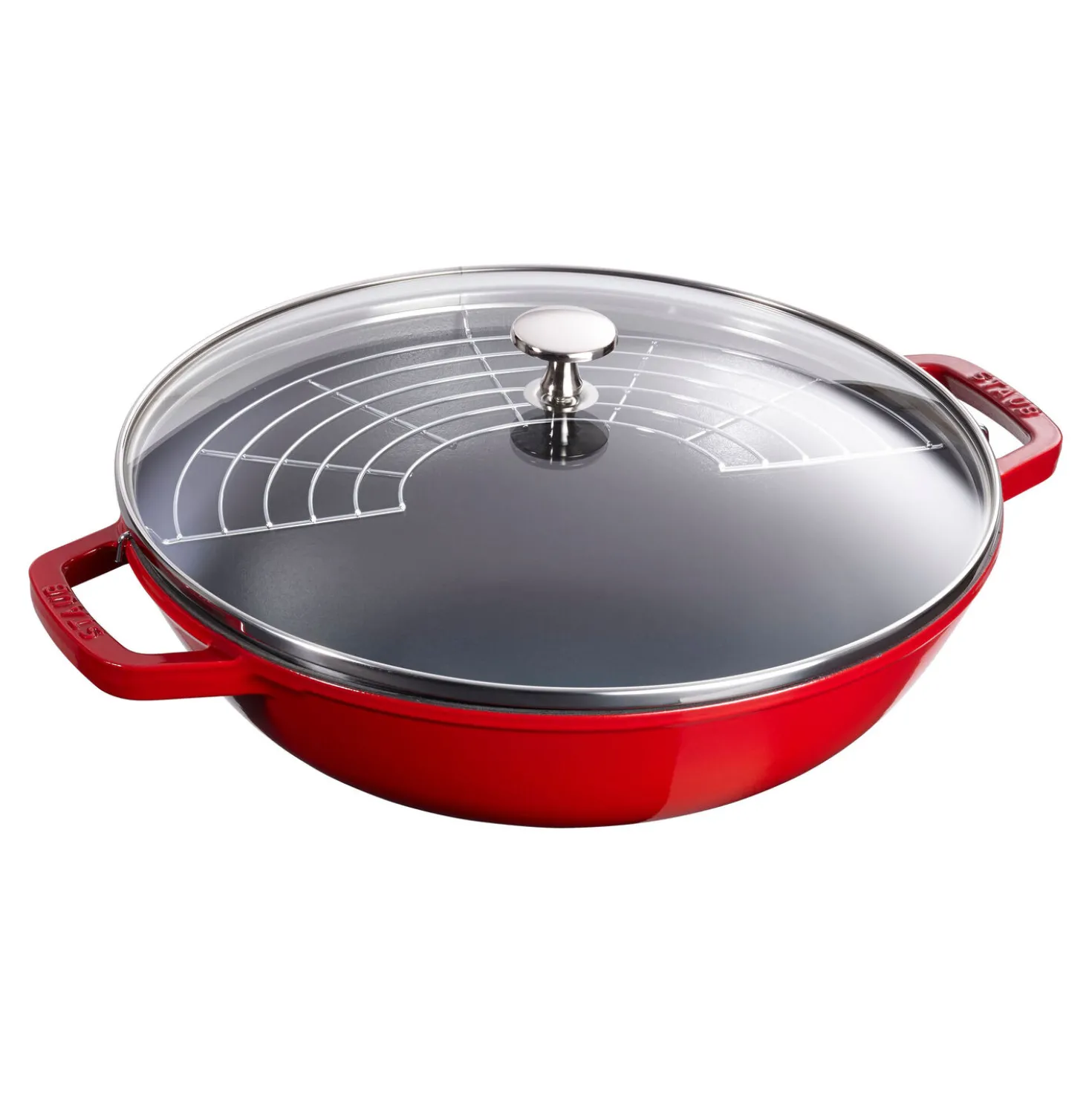 30 cm, Wok avec couvercle en verre, Cerise
