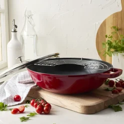 30 cm, Wok avec couvercle en verre, Cerise