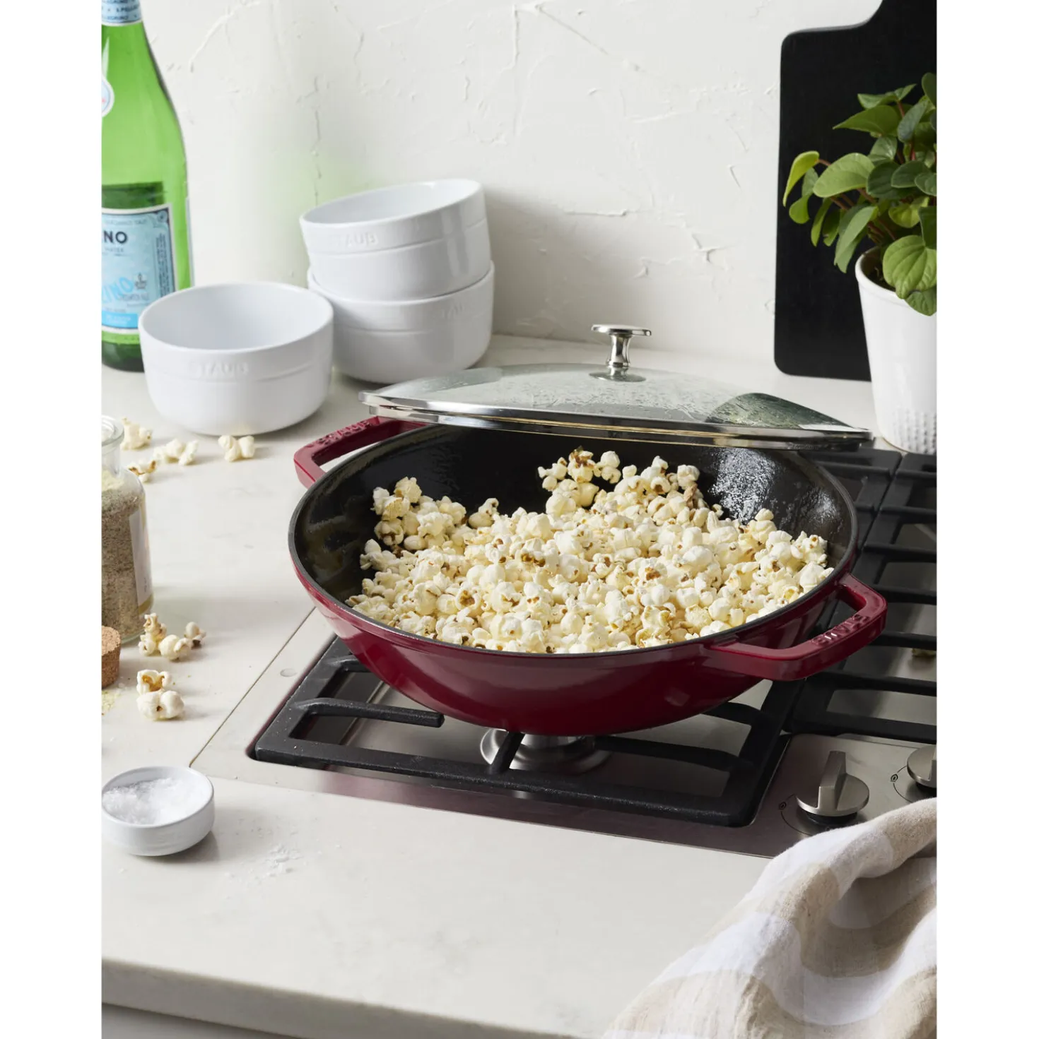 30 cm, Wok avec couvercle en verre, Cerise