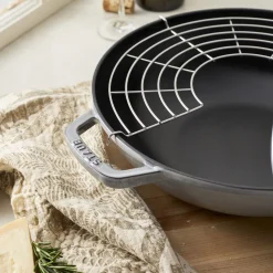 30 cm, Wok avec couvercle en verre, Gris graphite