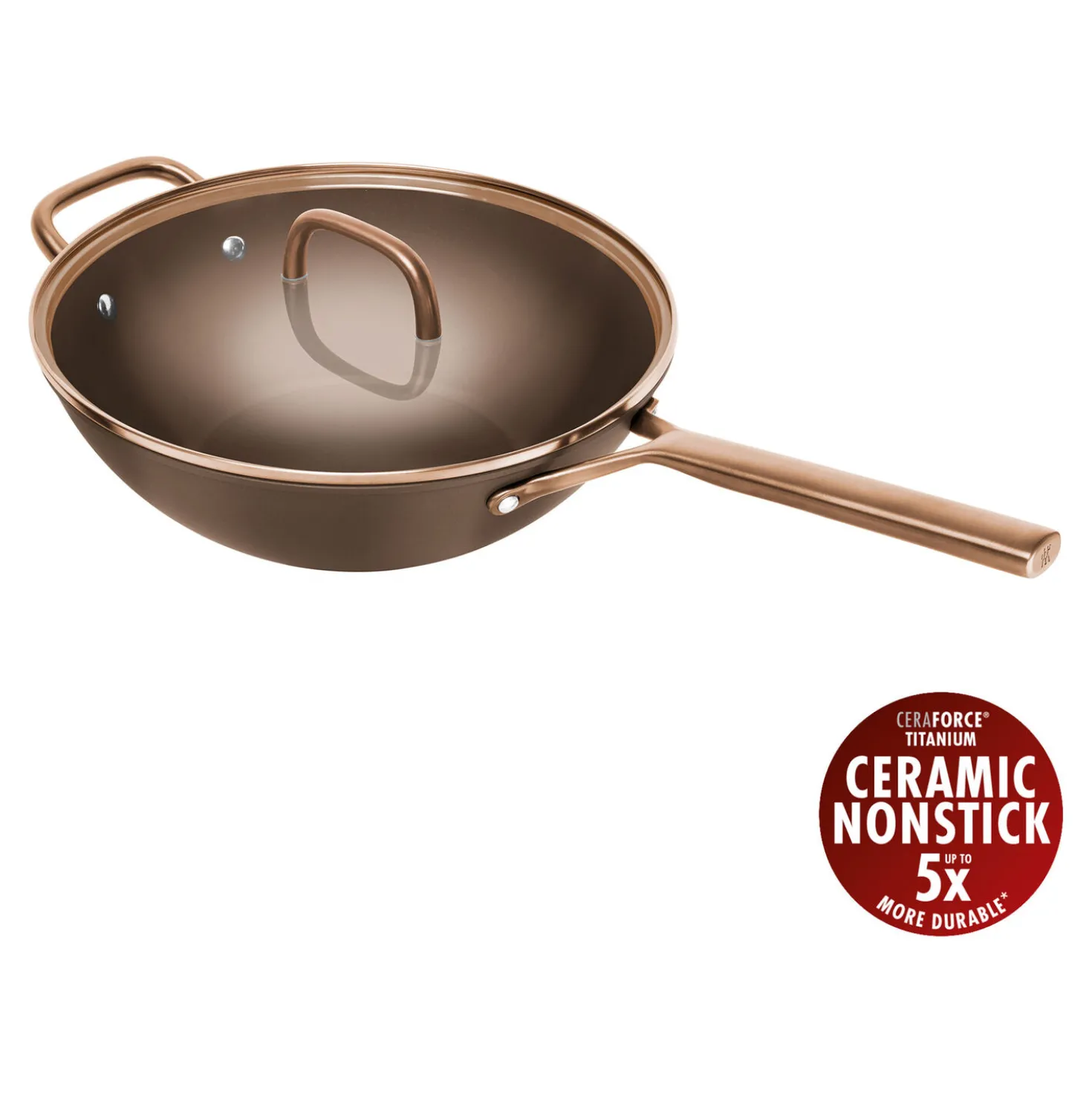30 cm, Wok avec couvercle en verre, Brun