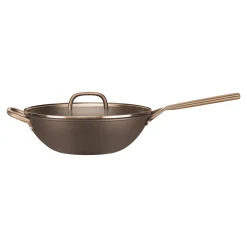 30 cm, Wok avec couvercle en verre, Brun