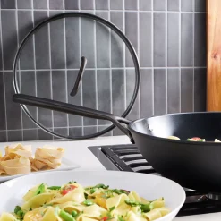 30 cm, Wok avec couvercle en verre, Noir mat