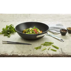 30 cm, Wok fond plat, Noir argenté