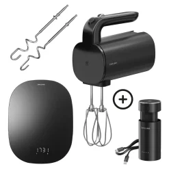Batteur électrique sans fil avec balance digitale, 4-pcs, noir