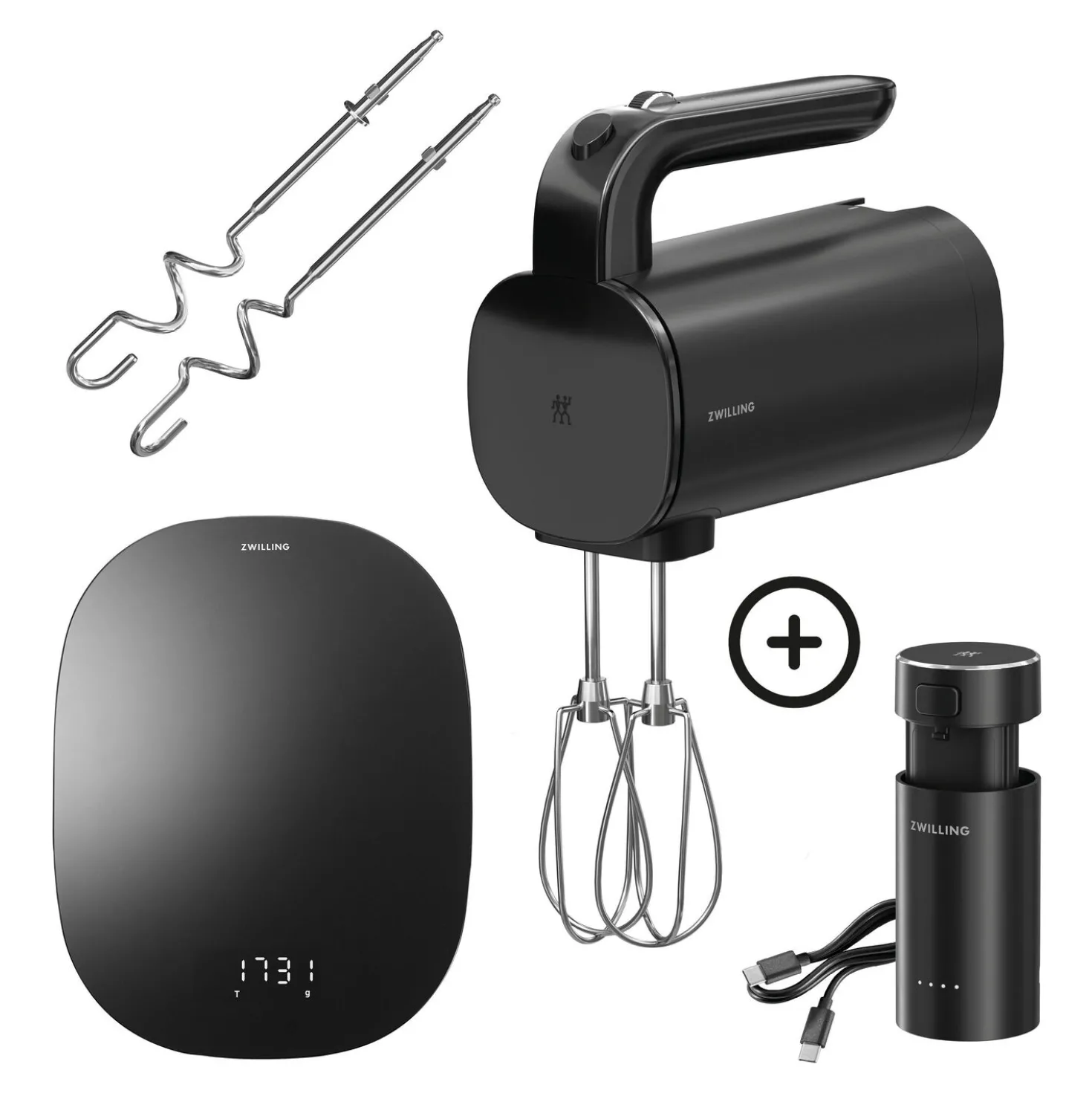 Batteur électrique sans fil avec balance digitale, 4-pcs, noir