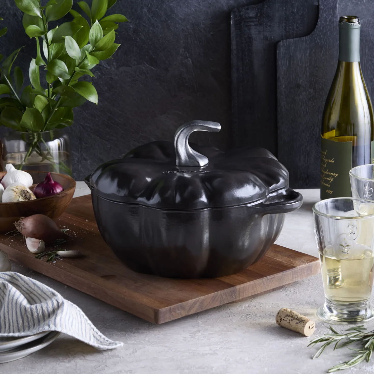 Cocotte 24 cm, Citrouille, Noir mat, Fonte