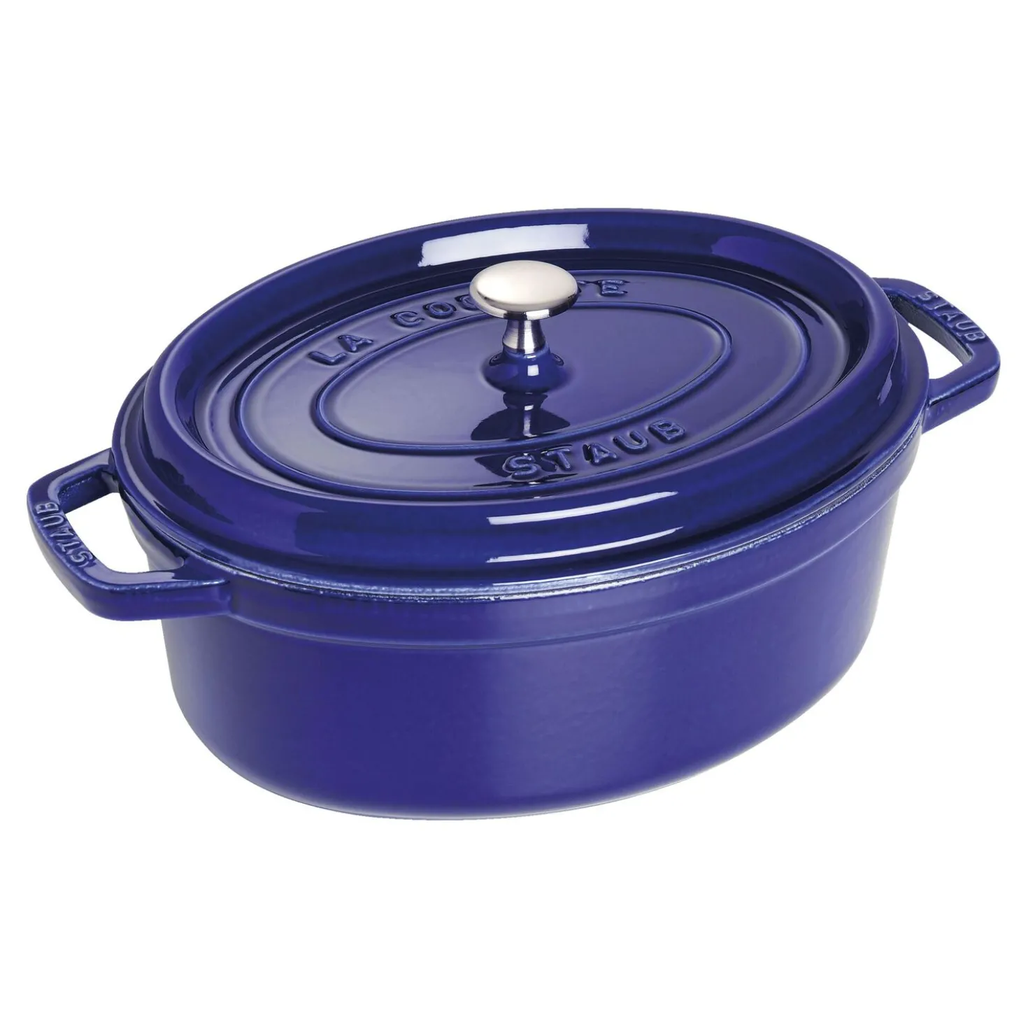 Cocotte 29 cm, Ovale, Bleu intense, Fonte