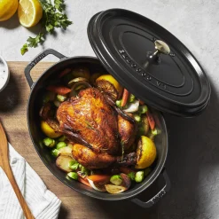 Cocotte 31 cm, Ovale, Noir mat, Fonte