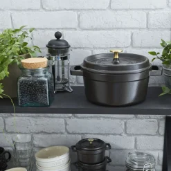 Cocotte 24 cm, Rond(e), Noir mat, Fonte