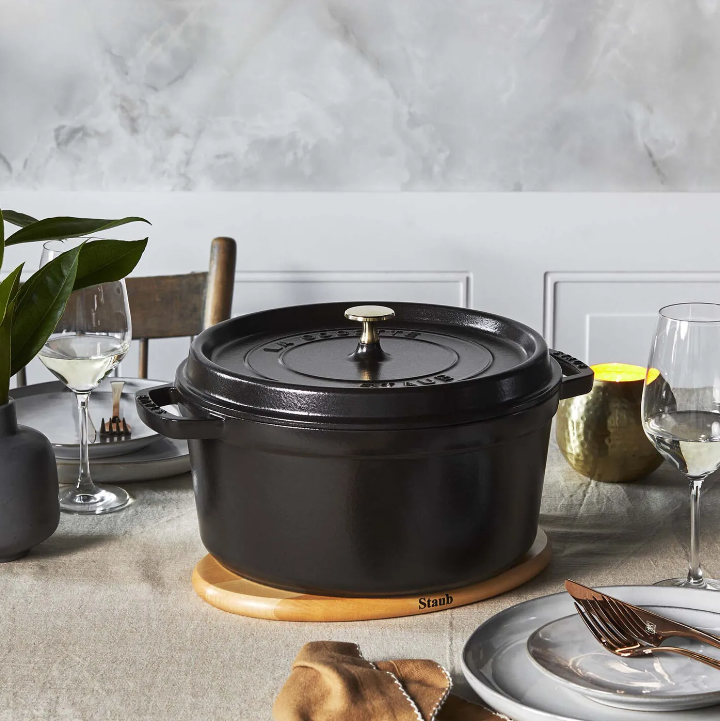 Cocotte 26 cm, Rond(e), Noir mat, Fonte