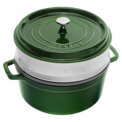 Cocotte avec panier vapeur 26 cm, Rond(e), Basilic, Fonte