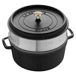 Cocotte avec panier vapeur 26 cm, Rond(e), Noir mat, Fonte