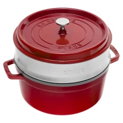 Cocotte avec panier vapeur 26 cm, Rond(e), Cerise, Fonte