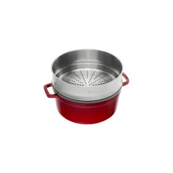 Cocotte avec panier vapeur 26 cm, Rond(e), Cerise, Fonte