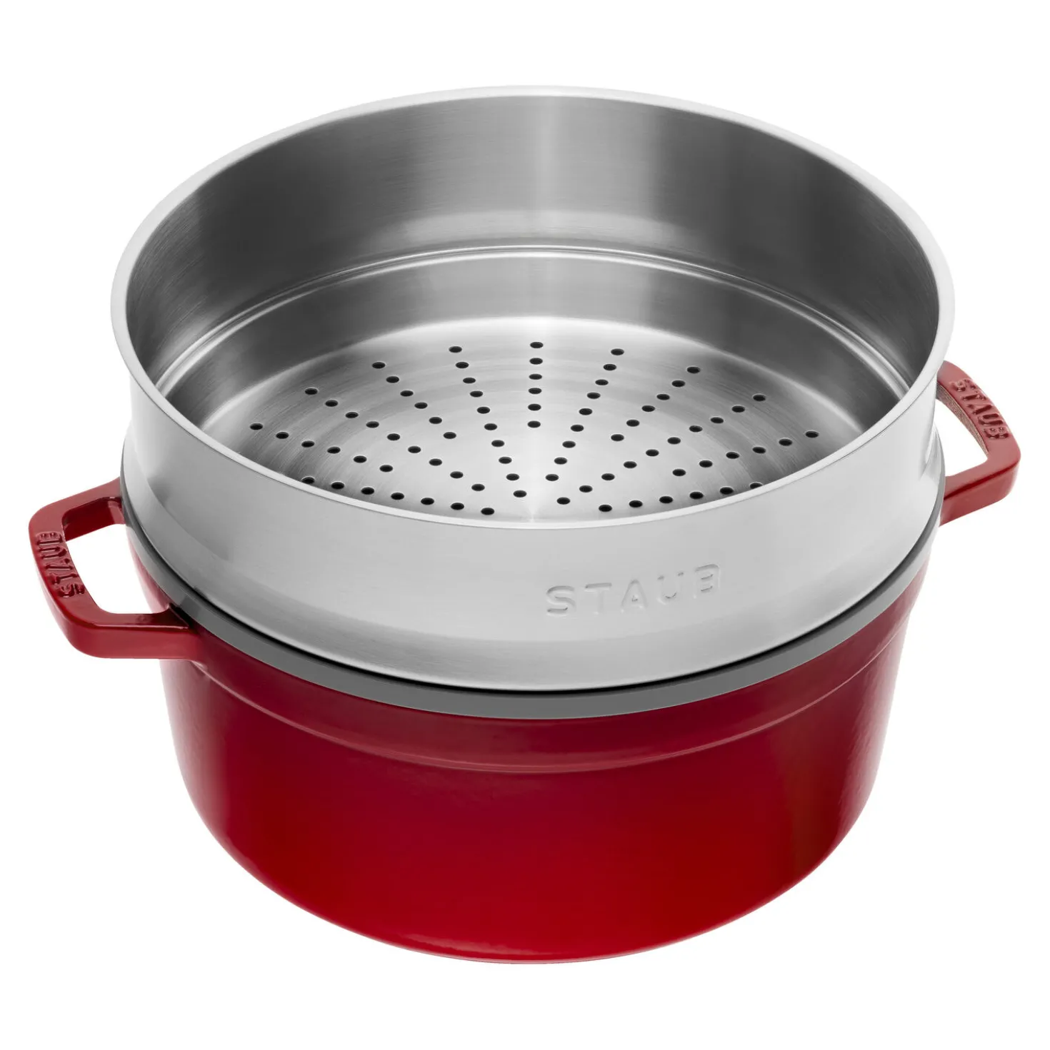 Cocotte avec panier vapeur 26 cm, Rond(e), Cerise, Fonte