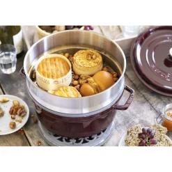 Cocotte avec panier vapeur 26 cm, Rond(e), Grenadine, Fonte
