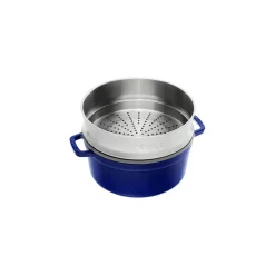 Cocotte avec panier vapeur 26 cm, Rond(e), Bleu intense, Fonte