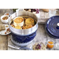 Cocotte avec panier vapeur 26 cm, Rond(e), Bleu intense, Fonte