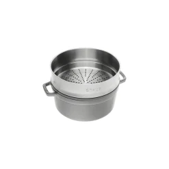 Cocotte avec panier vapeur 26 cm, Rond(e), Gris graphite, Fonte