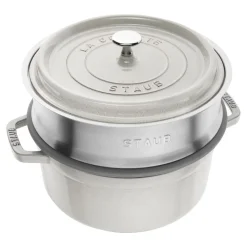 Cocotte avec panier vapeur 24 cm, Rond(e), Truffe blanche, Fonte