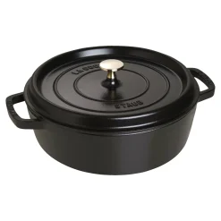 Cocotte bas 26 cm, Rond(e), Noir mat, Fonte