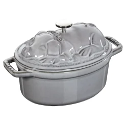 Cocotte couvercle de cochon 17 cm, Ovale, Gris graphite, Fonte
