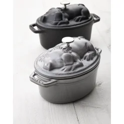 Cocotte couvercle de cochon 17 cm, Ovale, Gris graphite, Fonte