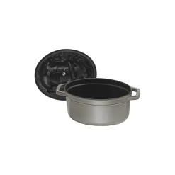 Cocotte couvercle de cochon 17 cm, Ovale, Gris graphite, Fonte