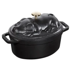 Cocotte couvercle de cochon 17 cm, Ovale, Noir mat, Fonte
