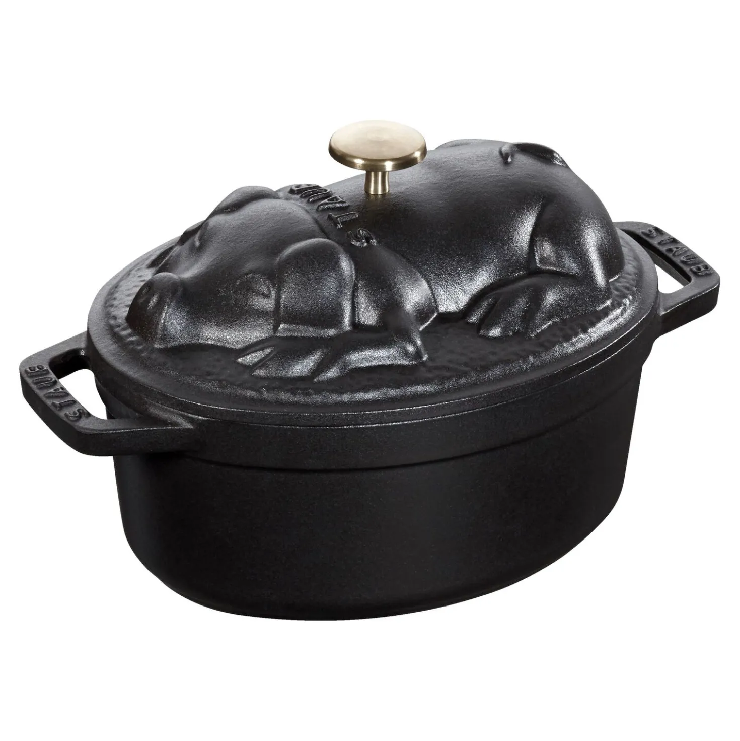 Cocotte couvercle de cochon 17 cm, Ovale, Noir mat, Fonte