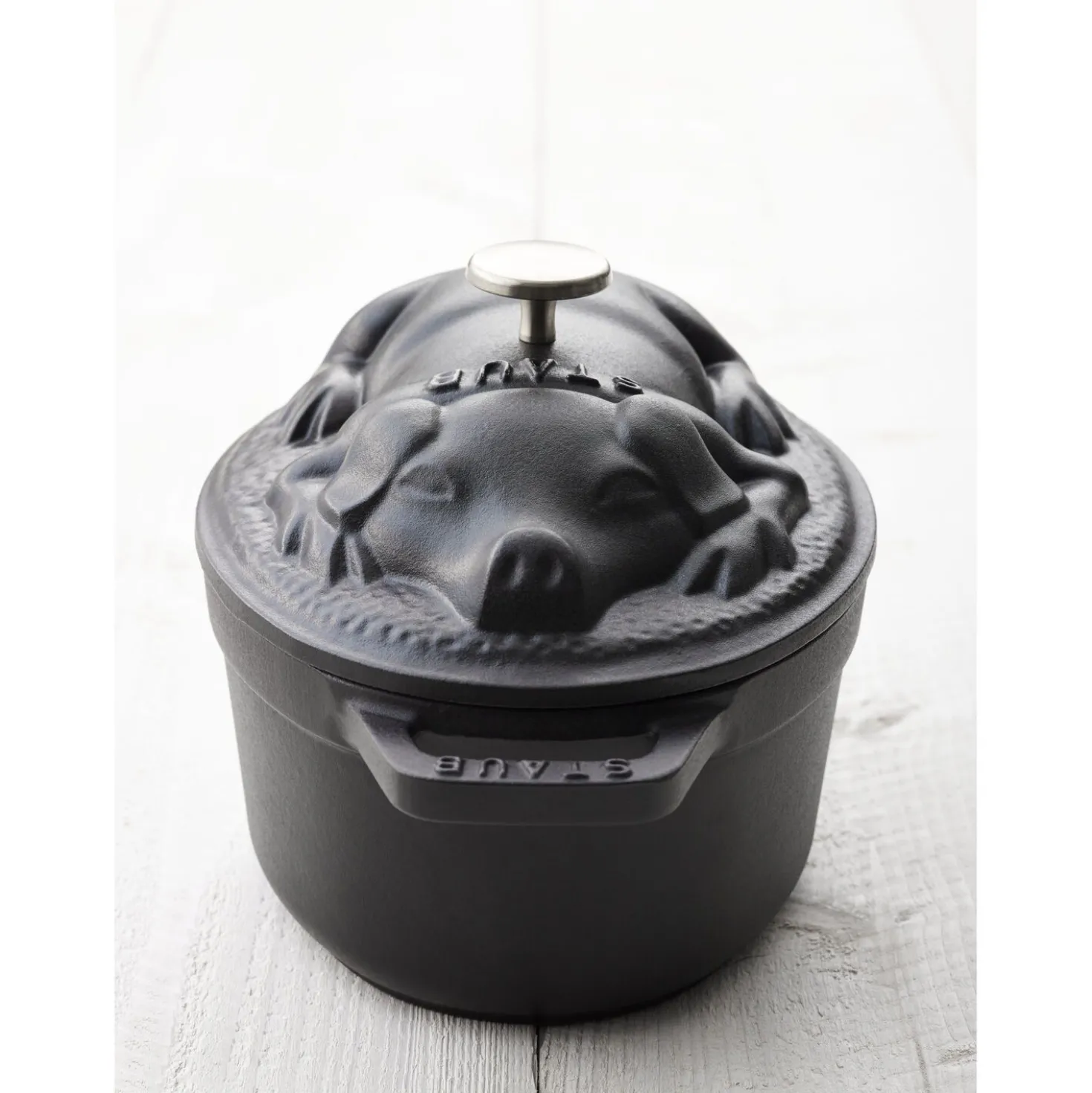 Cocotte couvercle de cochon 17 cm, Ovale, Noir mat, Fonte