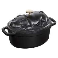 Cocotte couvercle de cochon 17 cm, Ovale, Noir mat, Fonte