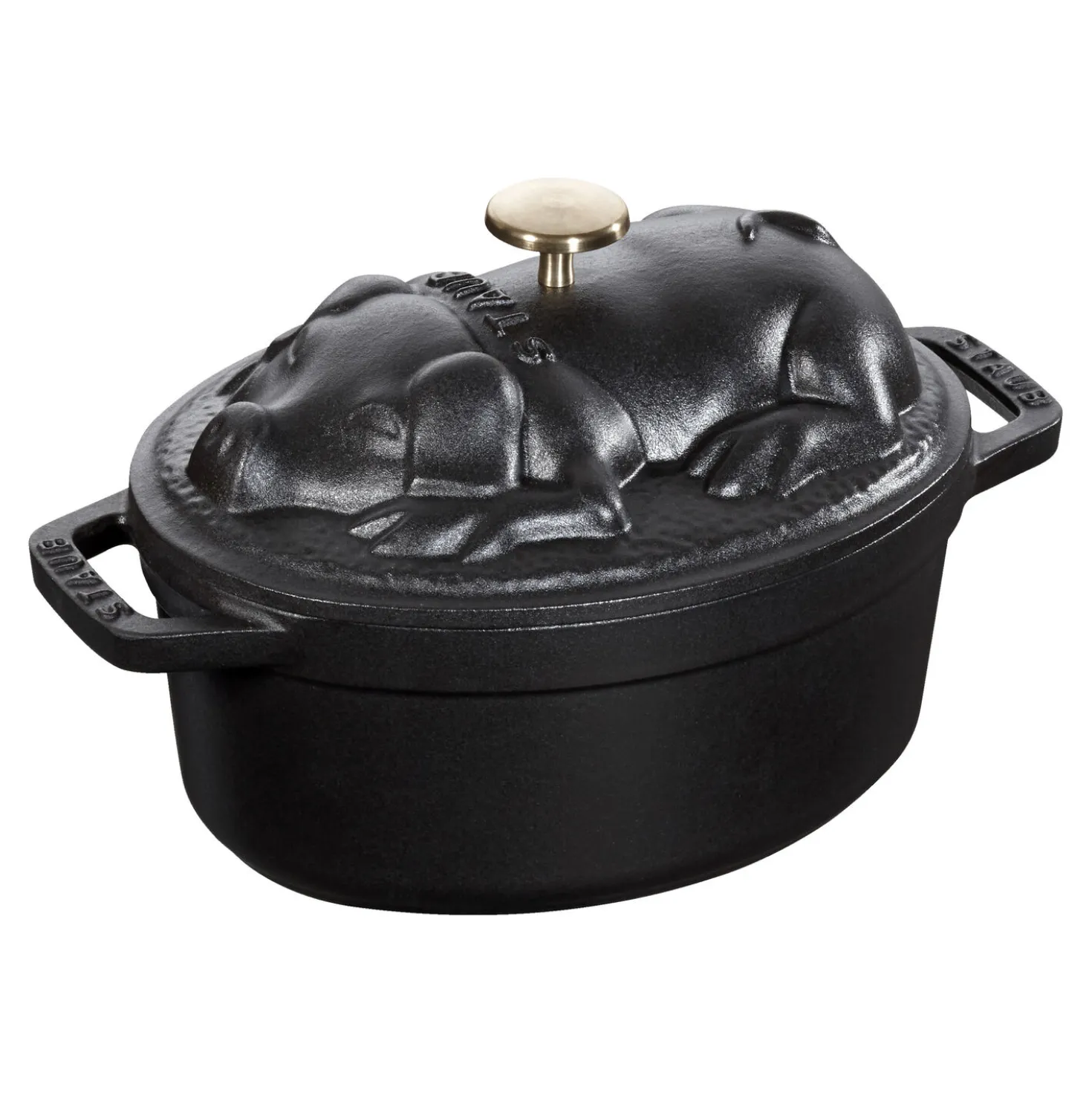 Cocotte couvercle de cochon 17 cm, Ovale, Noir mat, Fonte