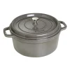 Cocotte et Swarovski bouton, 2-pcs. /28 cm, gris graphite / argent, Fonte / Acier Inoxydable