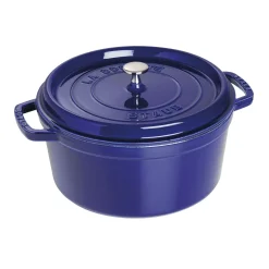 Cocotte et Swarovski bouton, 2-pcs. /28 cm, bleu intense / argent, Fonte / Acier Inoxydable