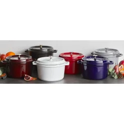 Cocotte haute 24 cm, Rond(e), Noir mat, Fonte