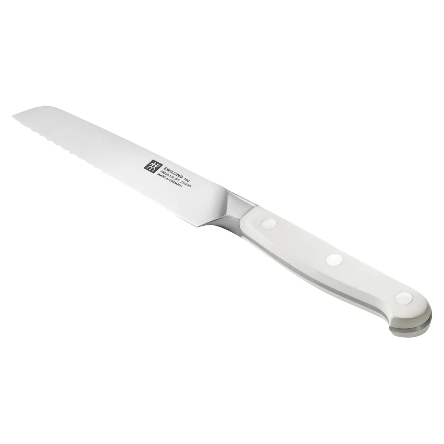 Couteau universel 13 cm, Blanc, tranchant dentelé
