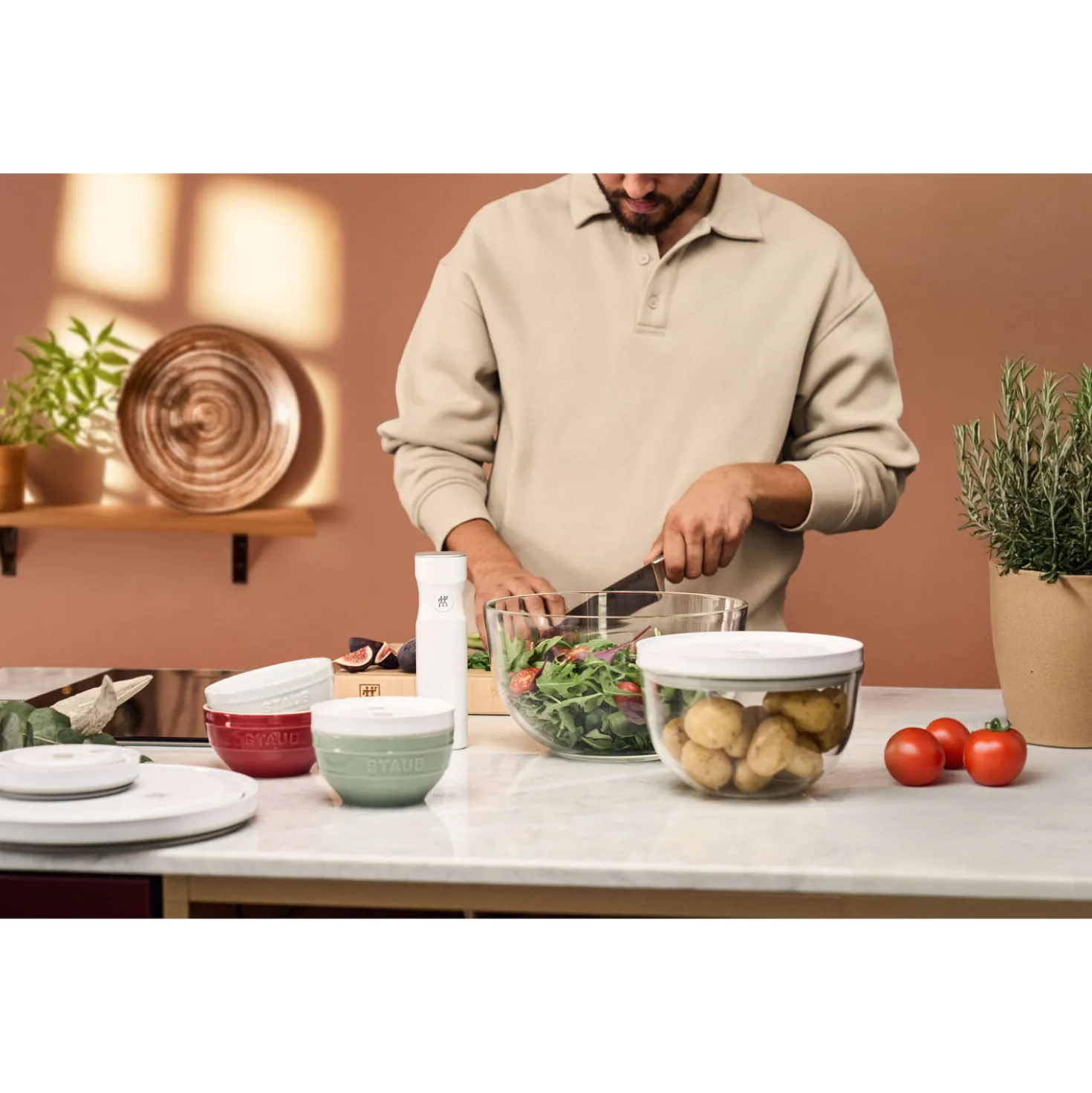Ensemble de démarrage sous-vide, 15-pcs. /S/M/L, blanc ivoire, Céramique / Verre