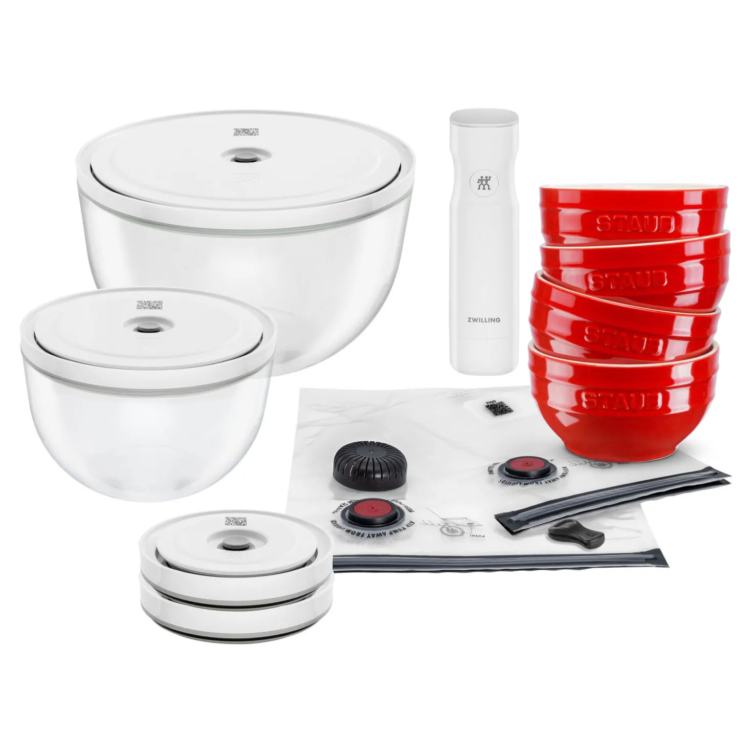 Ensemble de démarrage sous-vide, 15-pcs. /S/M/L, cerise / blanc, Céramique / Verre
