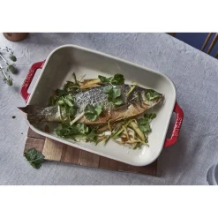 Ensemble de plats à four avecgants de cuisine, 5-pcs. /S/M/L, cerise, Céramique / Coton