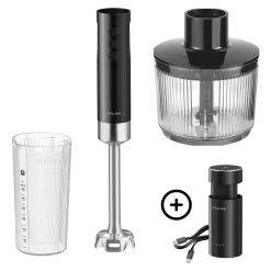 Kit de démarrage pour mixeur plongeant sans fil avec batterie et hachoir, 5-pcs, noir
