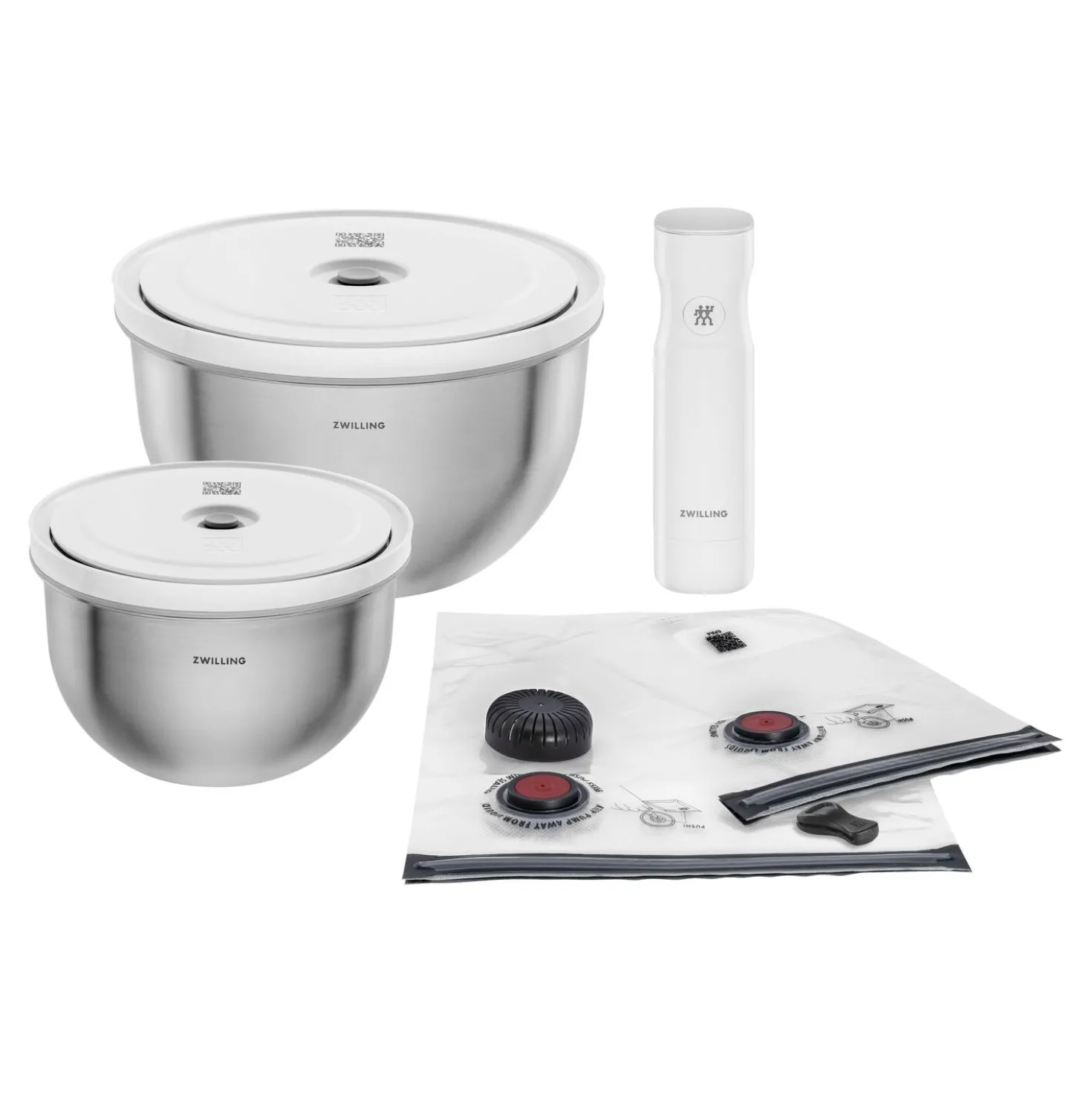 Kit de démarrage sous vide, Acier inoxydable / M/L, 9-pcs, Blanc argenté