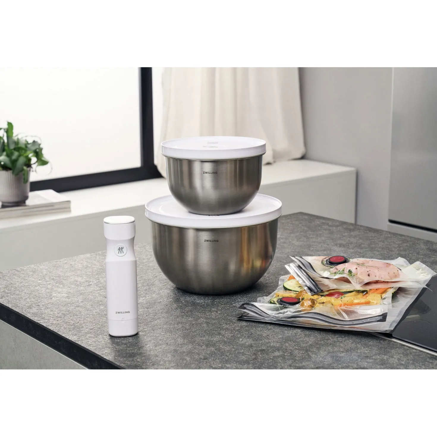 Kit de démarrage sous vide, Acier inoxydable / M/L, 9-pcs, Blanc argenté