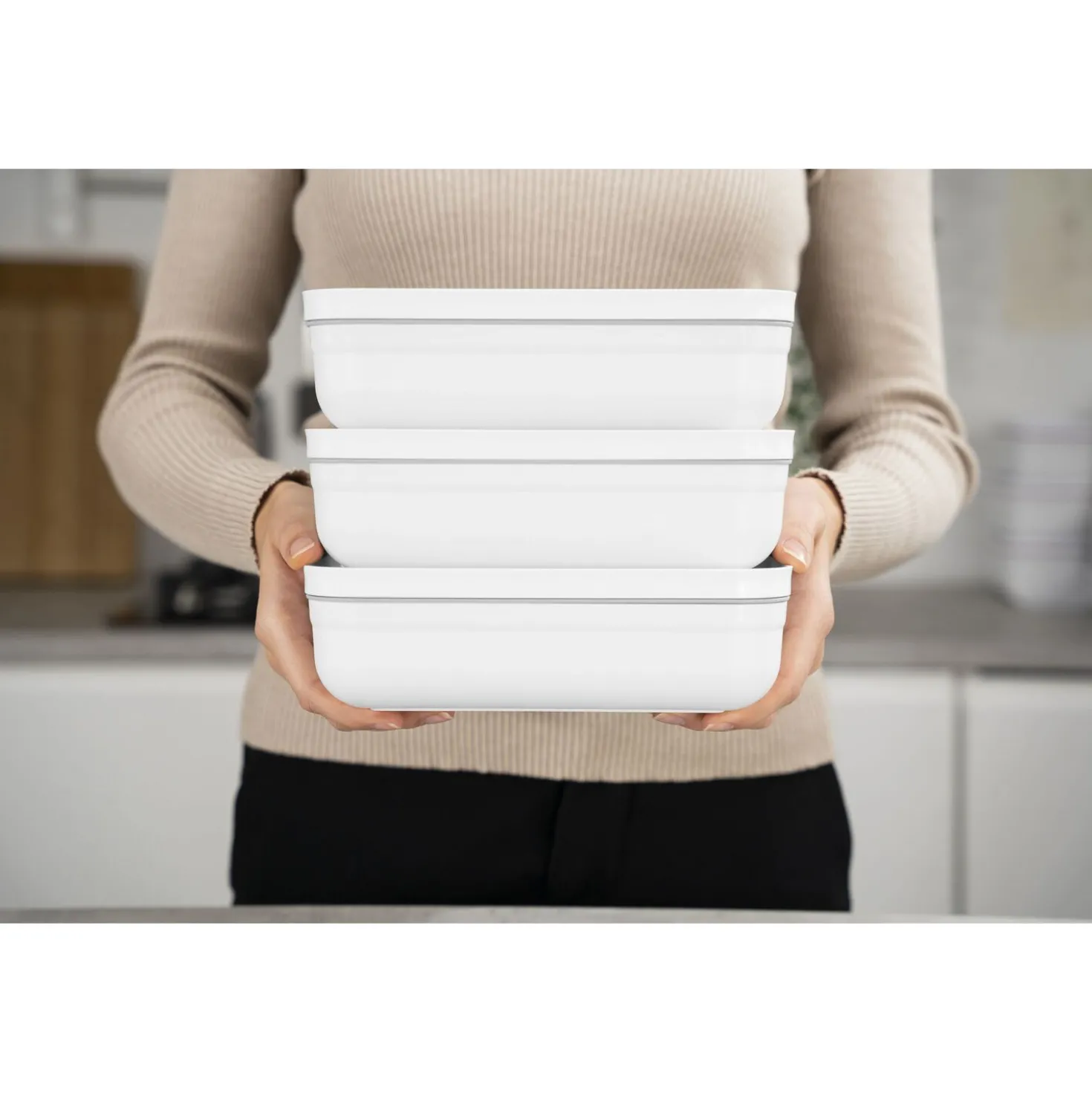 Lunch box sous-vide L plate, Plastique, Blanc-Gris
