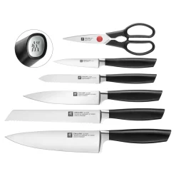 7-pcs, Bloc de couteaux, Argent, Blanc