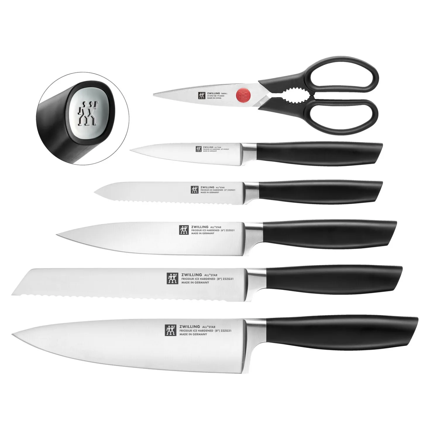 7-pcs, Bloc de couteaux, Argent, Anthracite